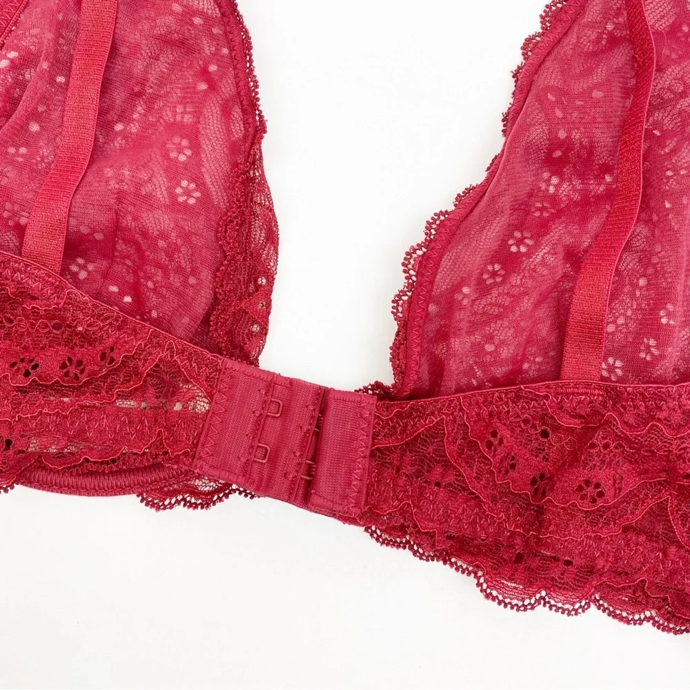 Intimately Free People Deep V Plunge Lace Underwire Bra: Crimson Red Burgundy